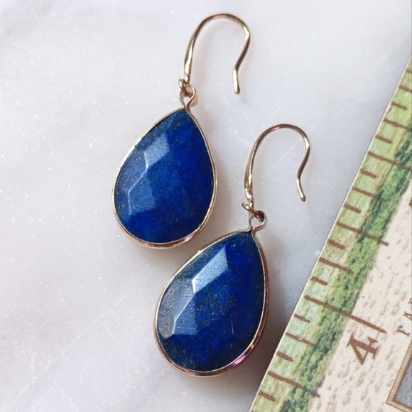 Lapis Lazuli Earrings - World Market Blue Lapis Teardrop Earrings - Natural Gem - Picture 2 of 3
